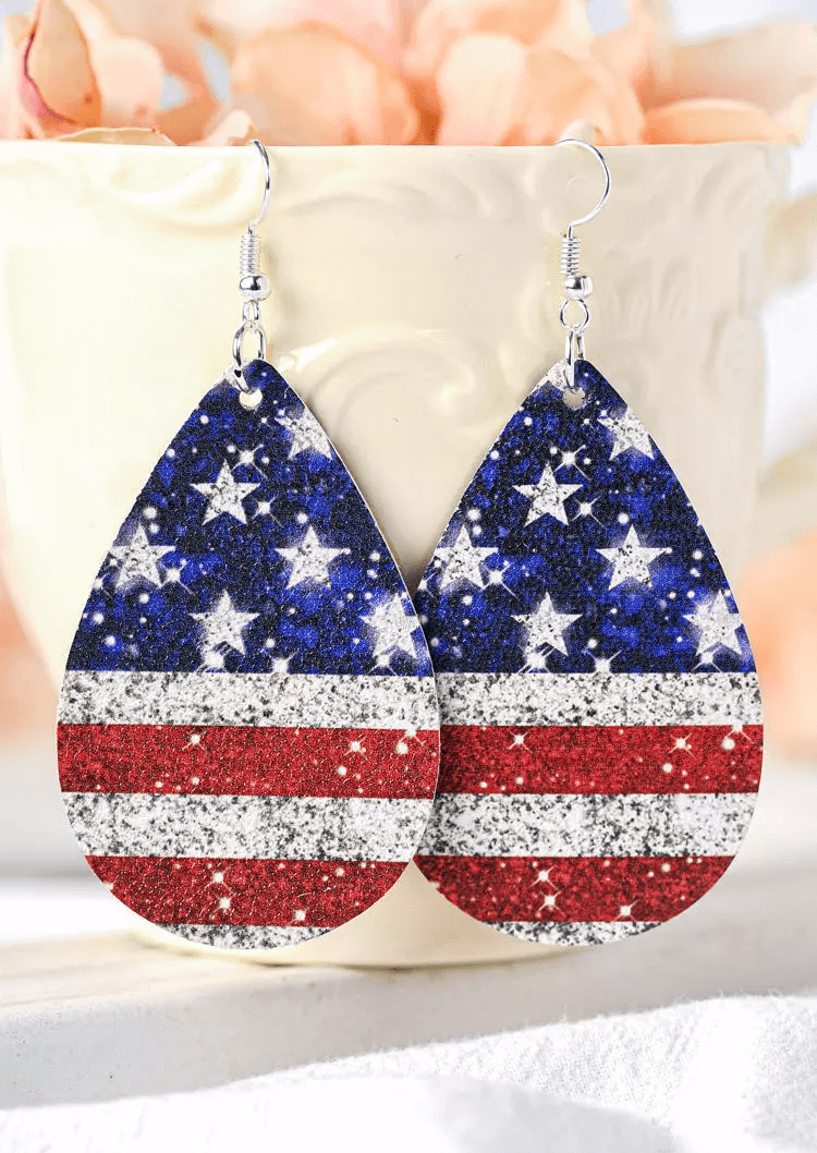 American Flag Glitter Star Earrings