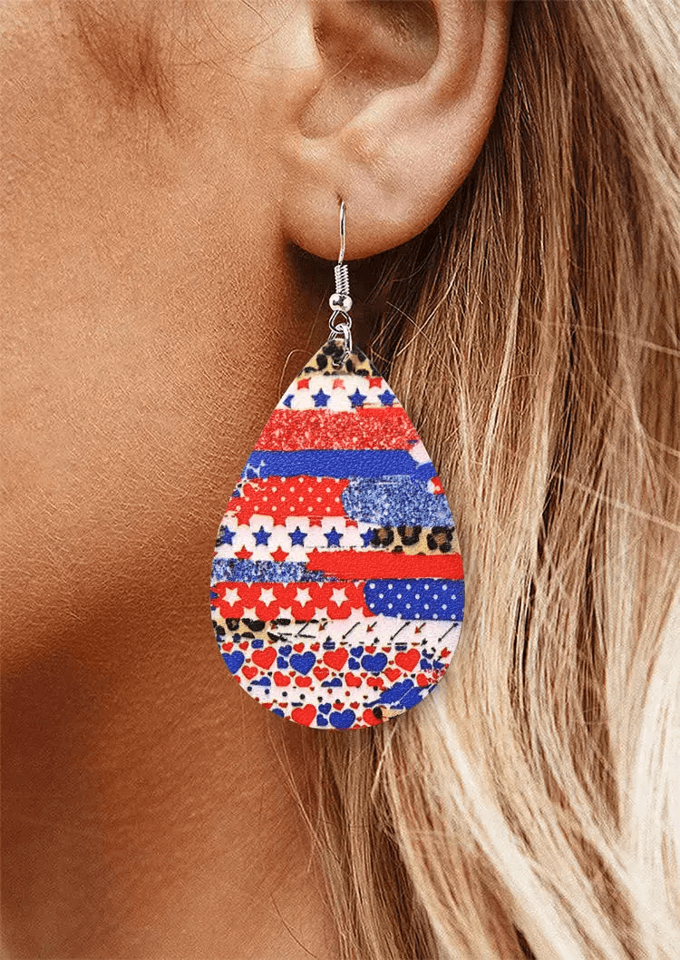 American Flag Leopard Heart Water Drop Earrings