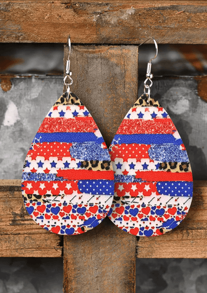 American Flag Leopard Heart Water Drop Earrings