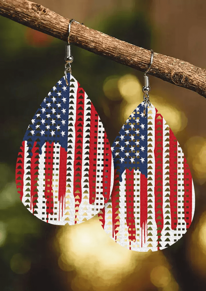 American Flag Hollow Out Water Drop Earrings