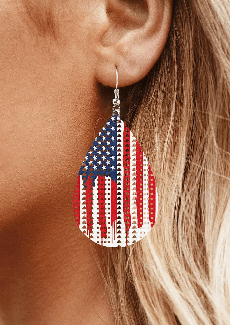 American Flag Hollow Out Water Drop Earrings