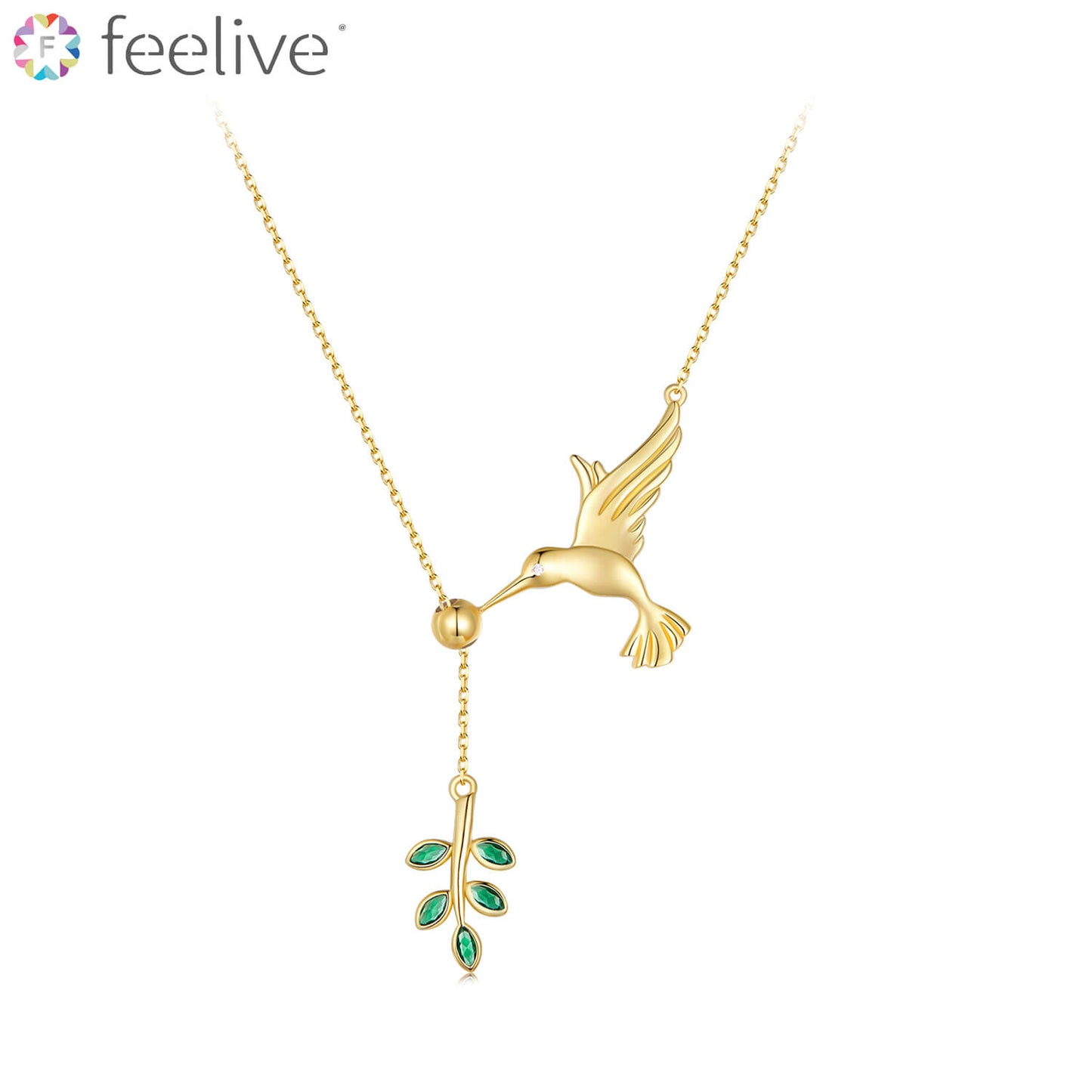 Hummingbird Visit Zirconia Necklace in Sterling Silver - Feelive