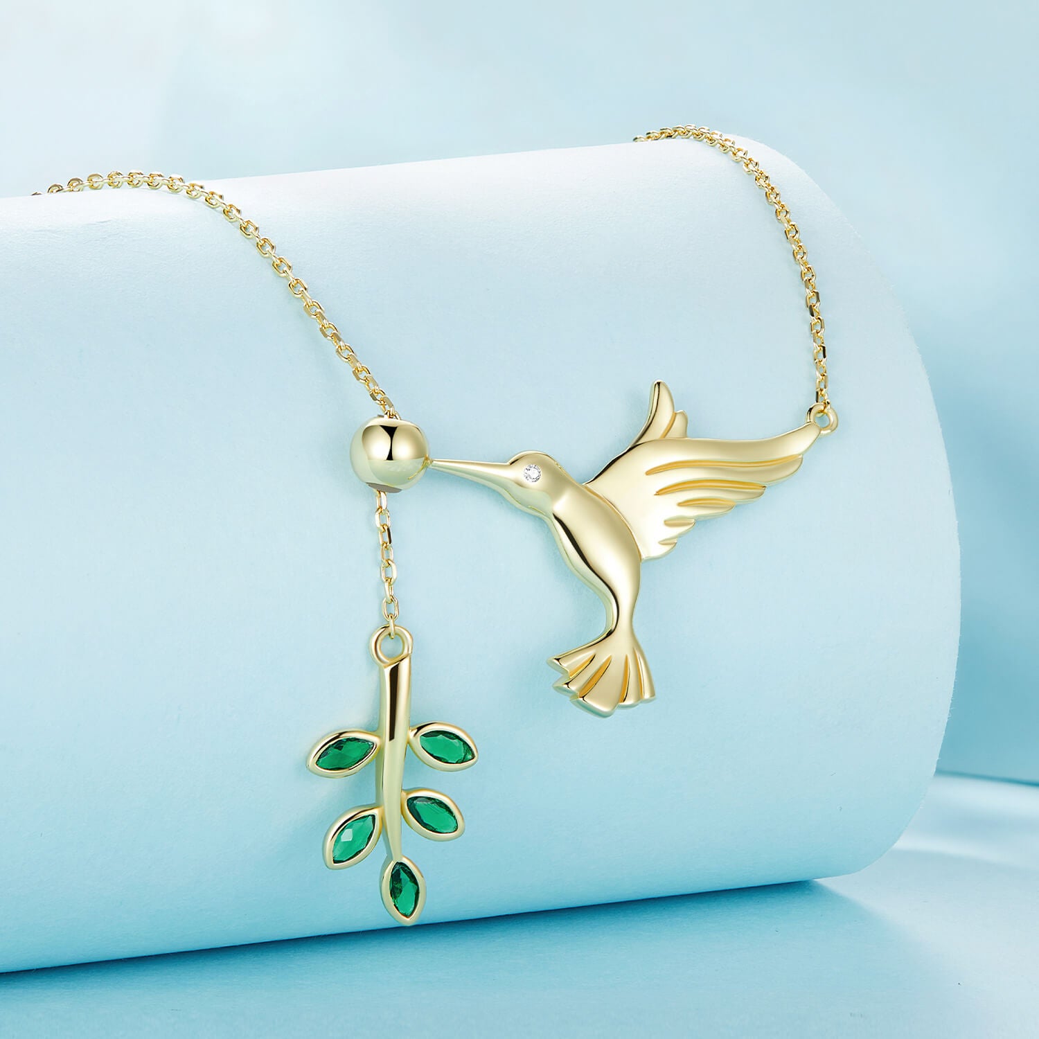 Hummingbird Visit Zirconia Necklace in Sterling Silver front