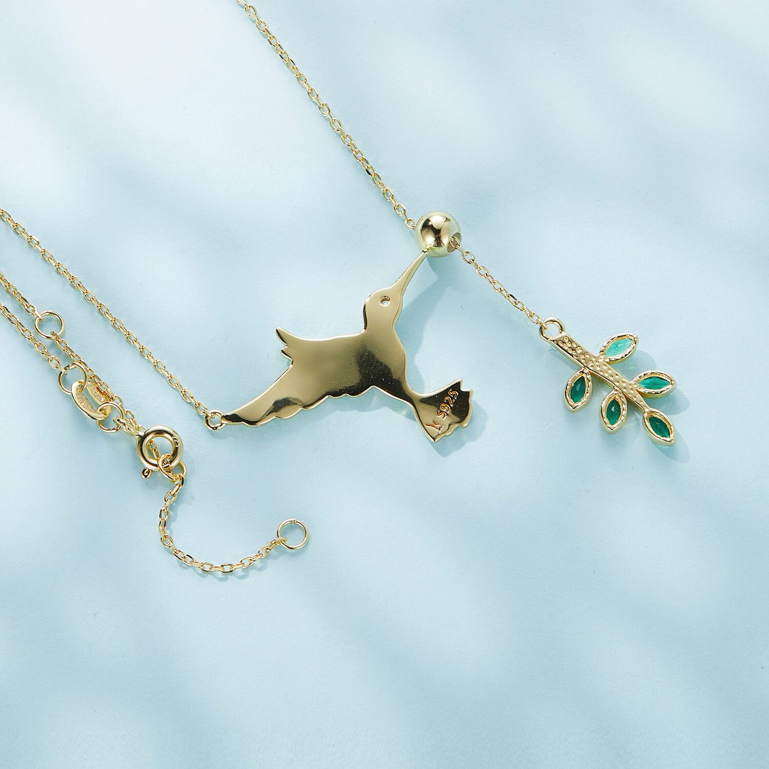 Hummingbird Visit Zirconia Necklace in Sterling Silver back