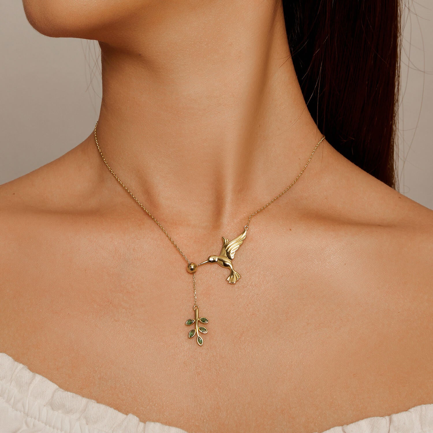 Hummingbird Visit Zirconia Necklace in Sterling Silver model