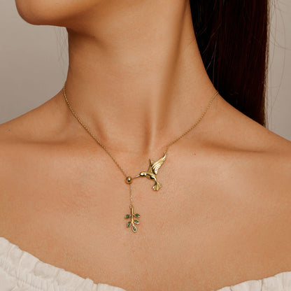 Hummingbird Visit Zirconia Necklace in Sterling Silver model