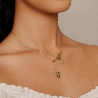 Hummingbird Visit Zirconia Necklace in Sterling Silver model