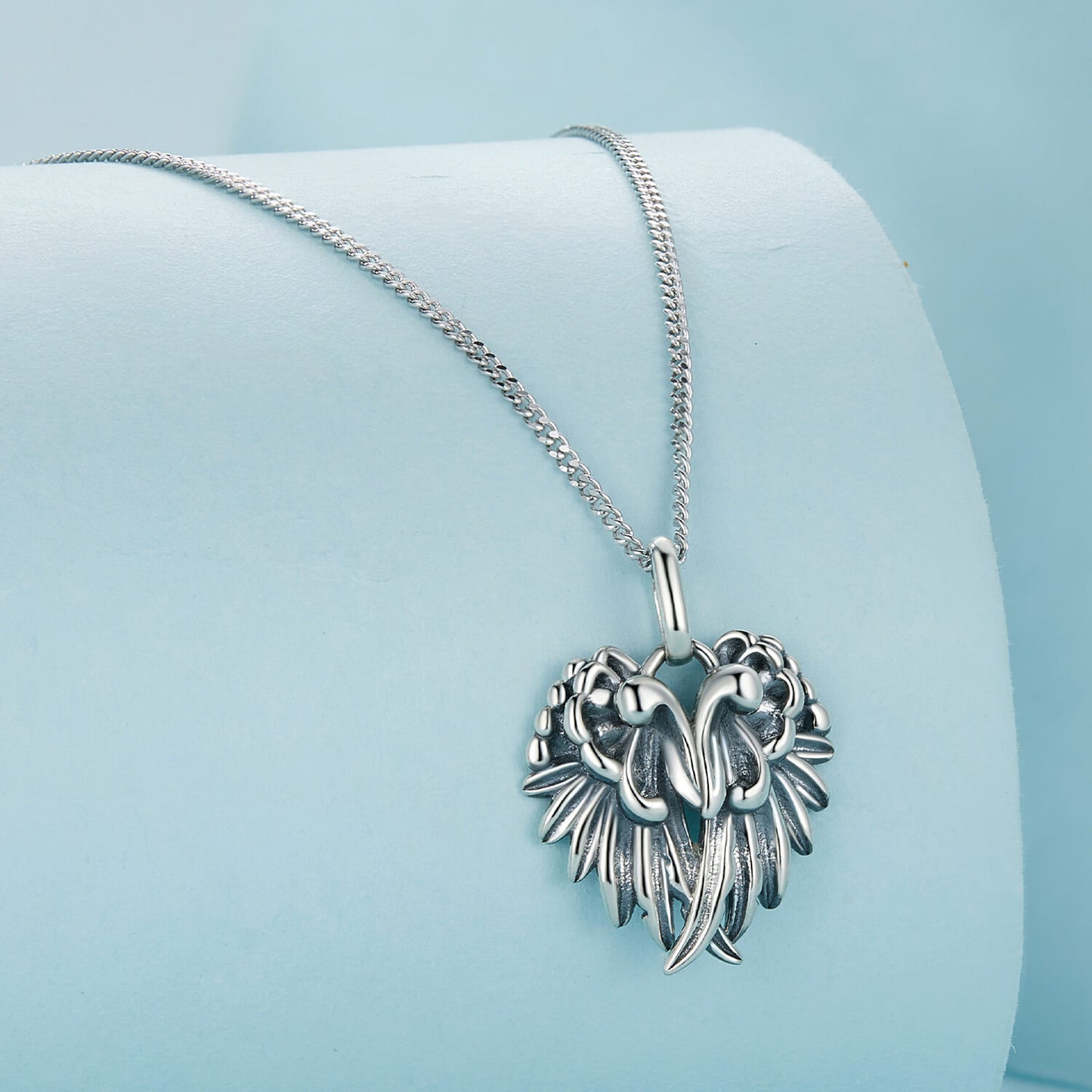 Holy Angel Wings Necklace in Sterling Silver necklace side