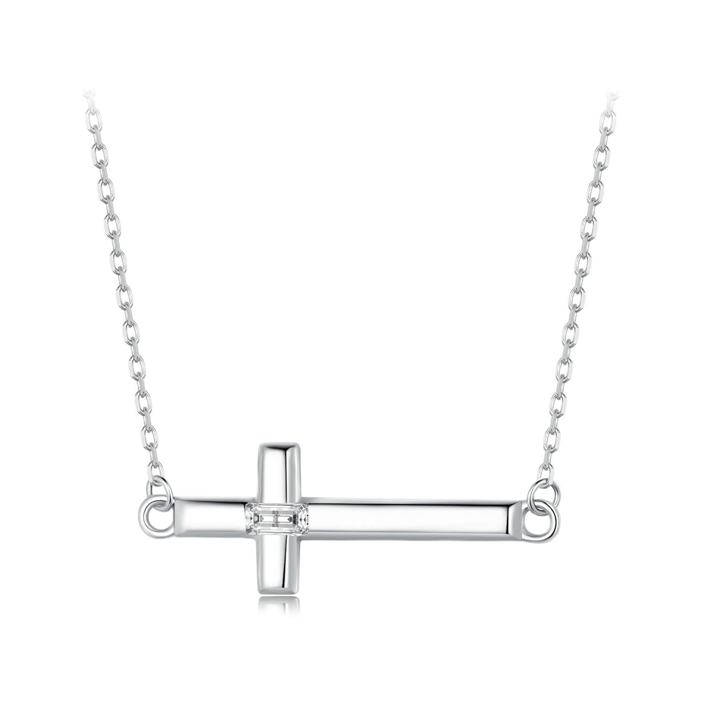 Classic Cross Charm Zircon Jewelry Set in Sterling Silver - necklace