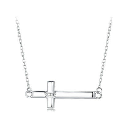 Classic Cross Charm Zircon Jewelry Set in Sterling Silver - necklace