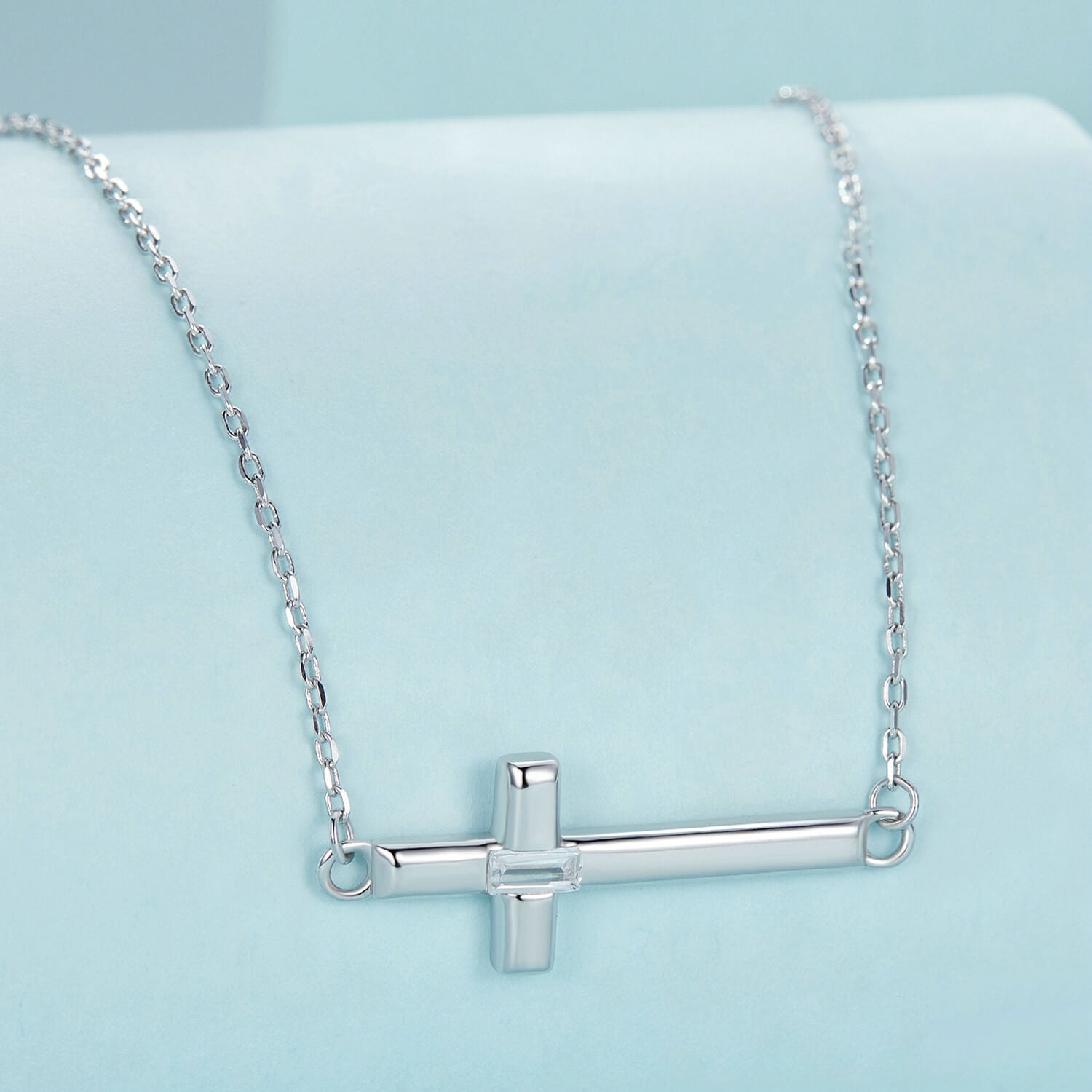 Classic Cross Charm Zircon Jewelry Set in Sterling Silver necklace front