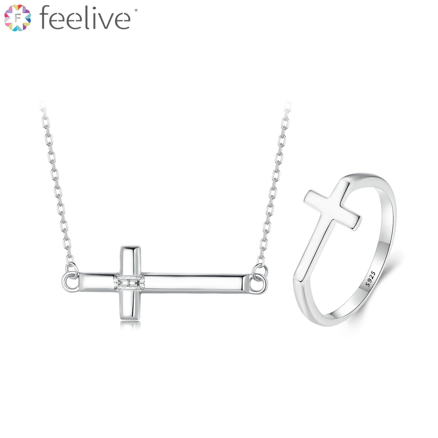 Classic Cross Charm Zircon Jewelry Set in Sterling Silver - Feelive