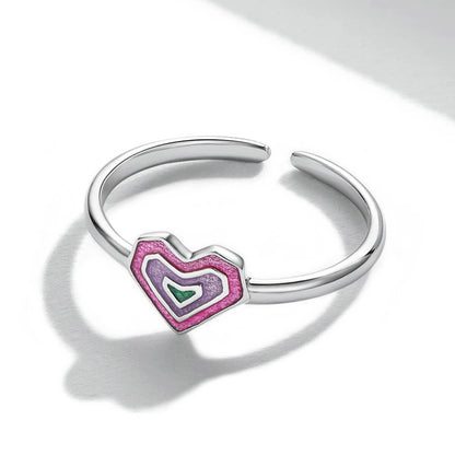 Girlish Pink Heart Enamel Ring in Sterling Silver side