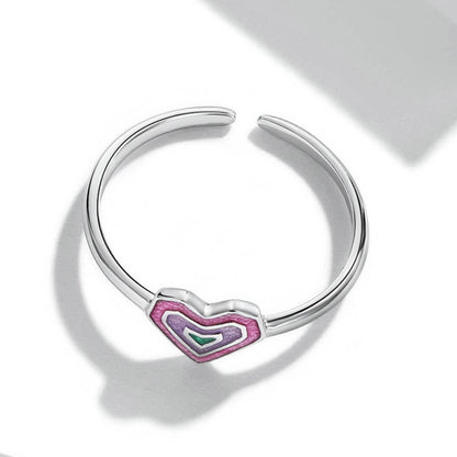 Girlish Pink Heart Enamel Ring in Sterling Silver side