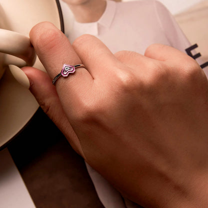 Girlish Pink Heart Enamel Ring in Sterling Silver model