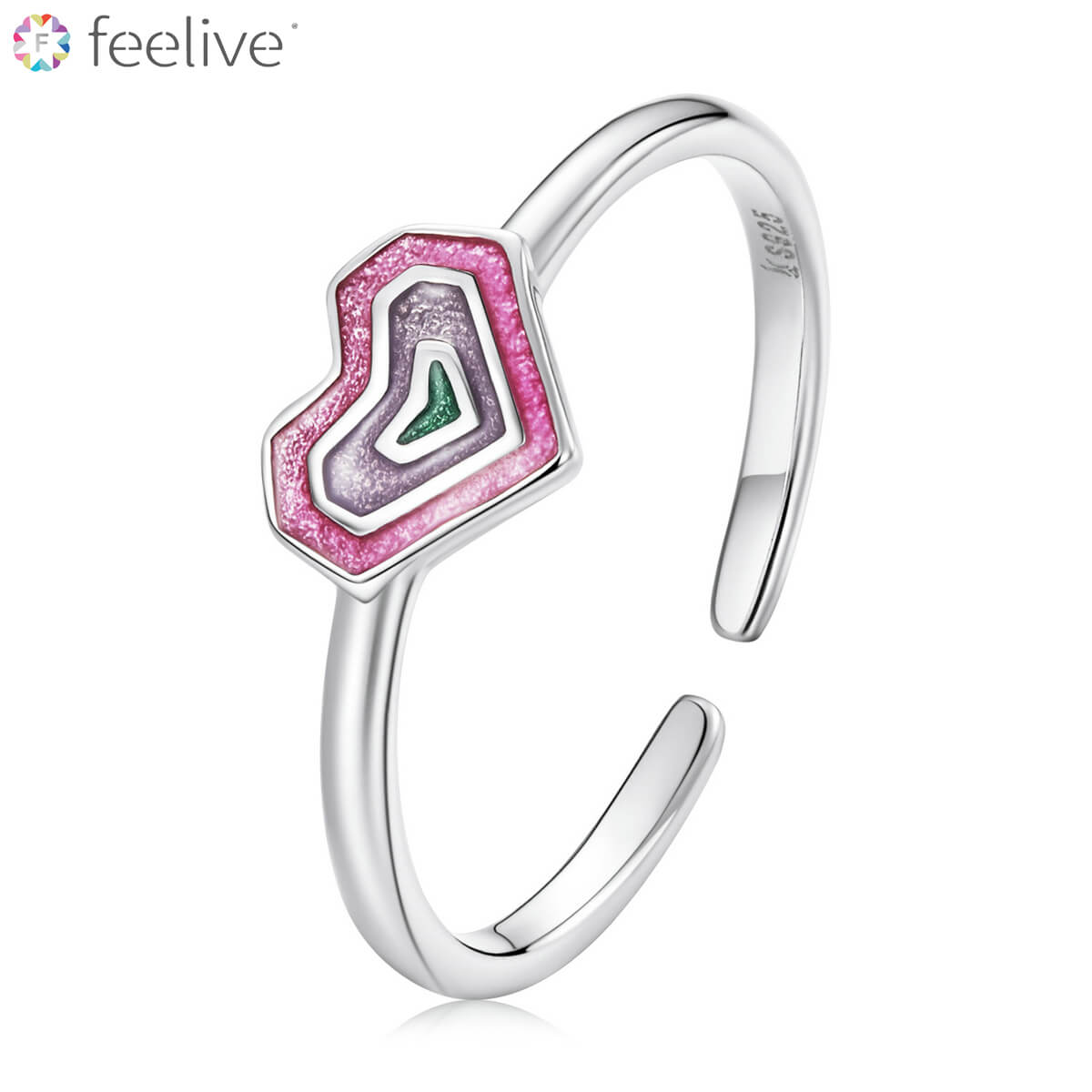 Girlish Pink Heart Enamel Ring in Sterling Silver - Feelive