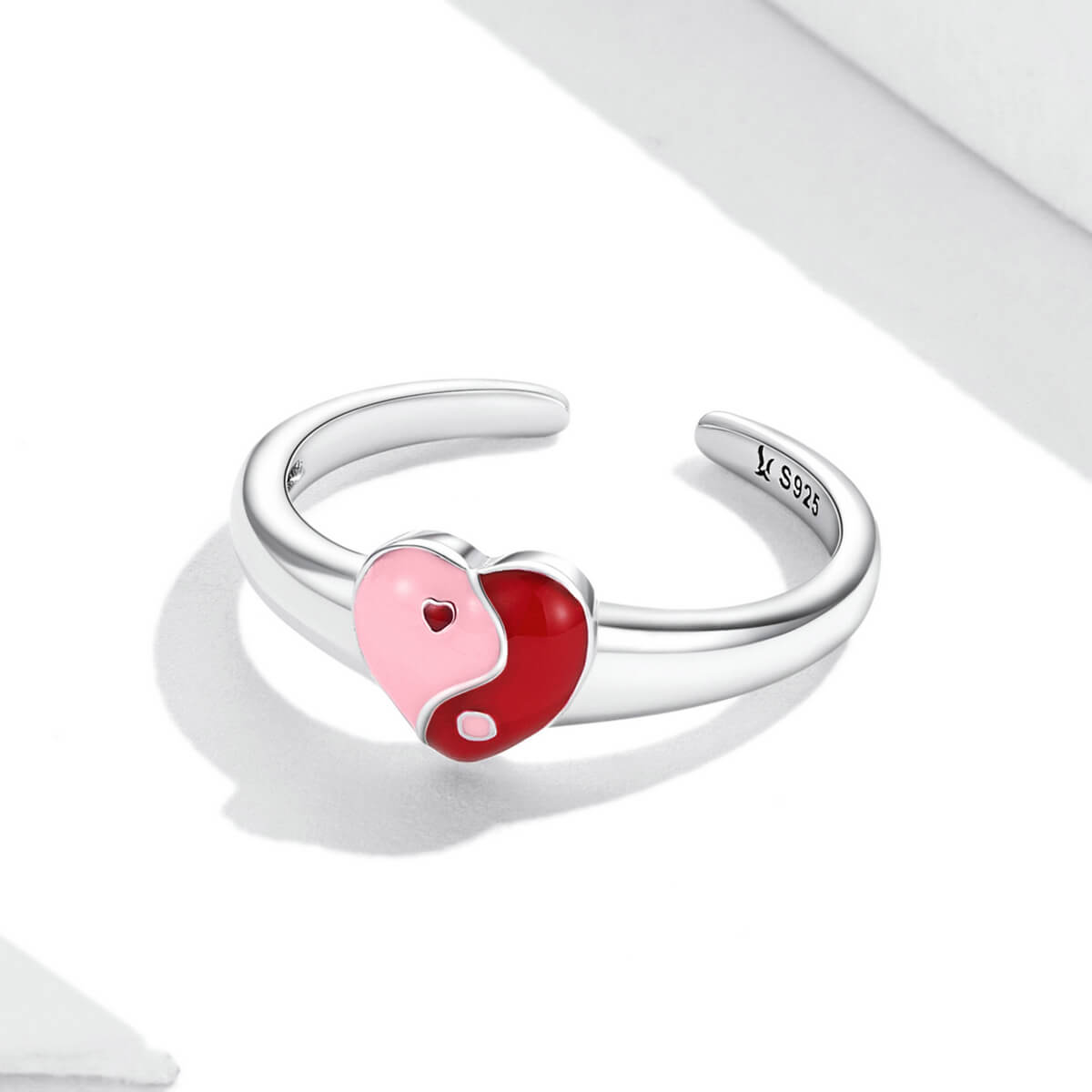 Barbie Pink Heart Tai Chi Enamel Ring in Sterling Silver front