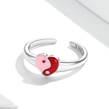 Barbie Pink Heart Tai Chi Enamel Ring in Sterling Silver front