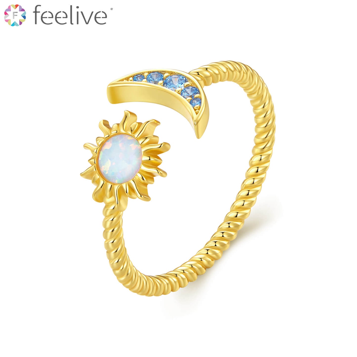 Golden Sun and Moon Opal Zirconia Ring in Sterling Silver - Feelive