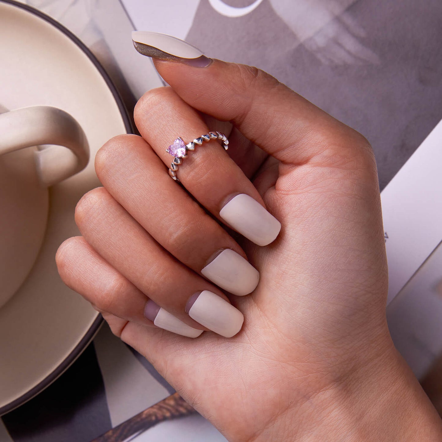 Sweet Pink Heart Zircon Ring in Sterling Silver model