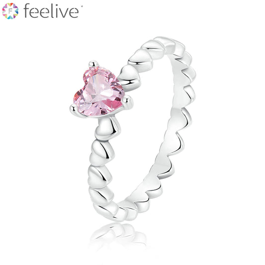 Sweet Pink Heart Zircon Ring in Sterling Silver - Feelive