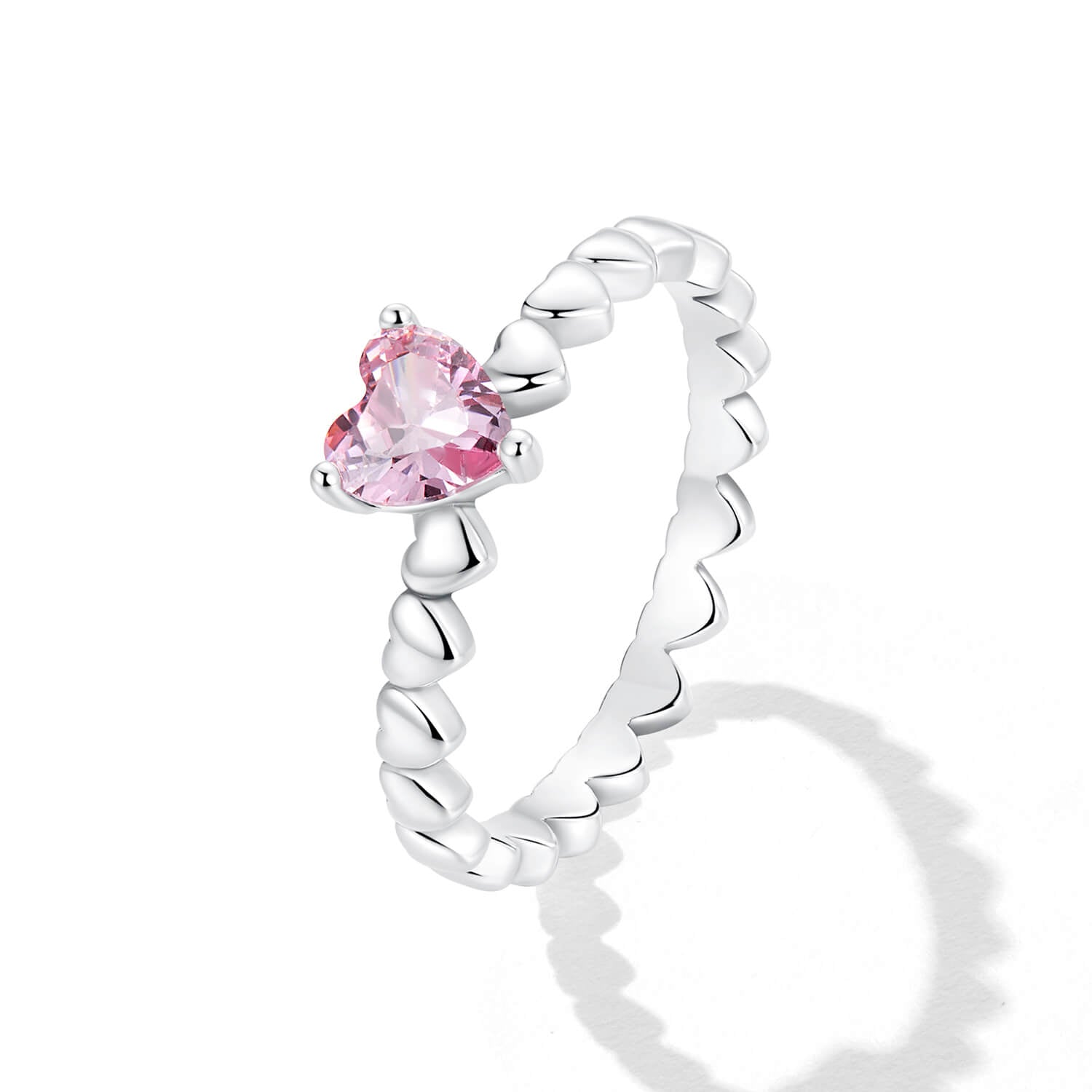 Sweet Pink Heart Zircon Ring in Sterling Silver stand