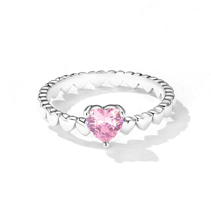 Sweet Pink Heart Zircon Ring in Sterling Silver front