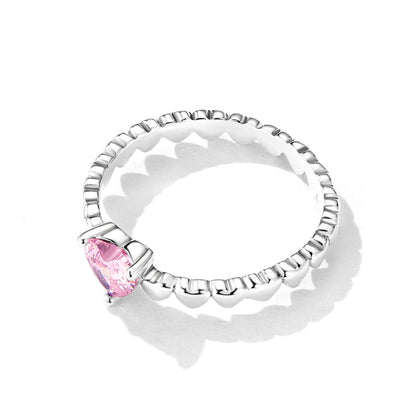 Sweet Pink Heart Zircon Ring in Sterling Silver side