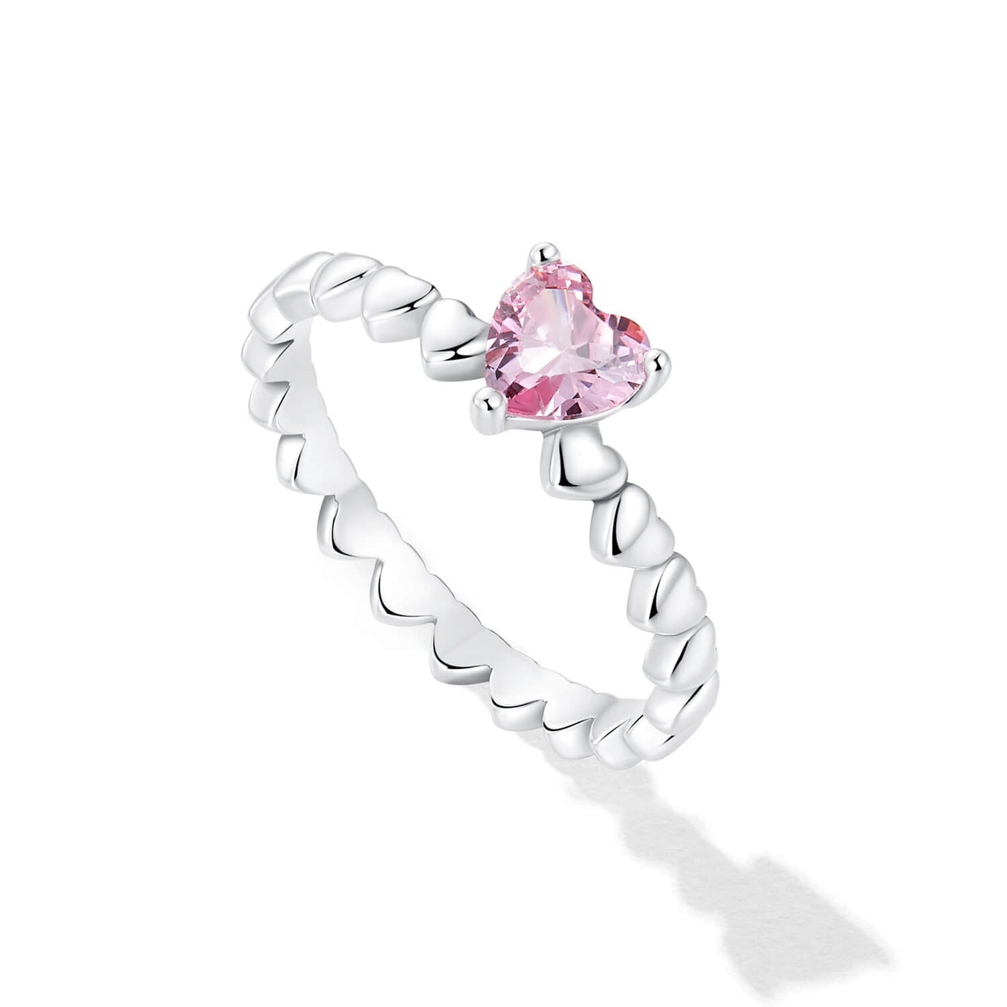 Sweet Pink Heart Zircon Ring in Sterling Silver stand