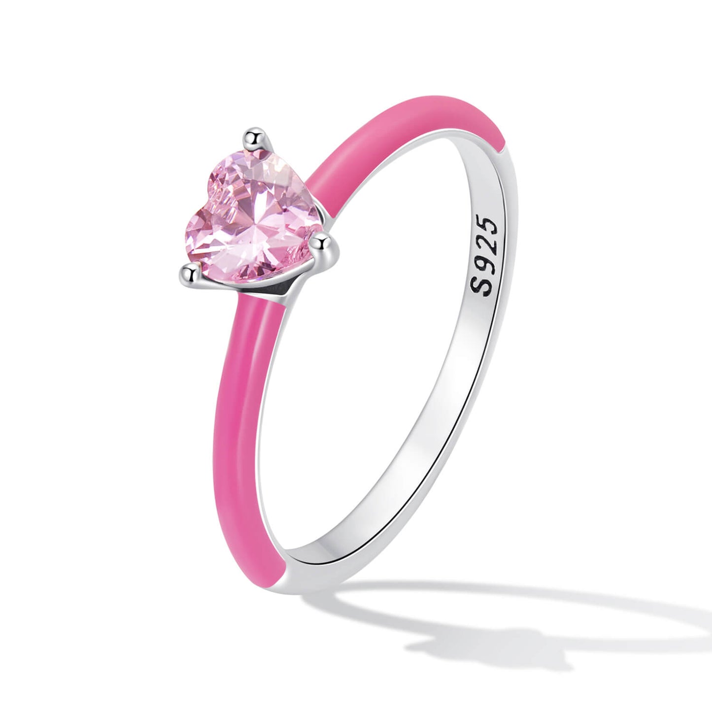 Barbie Hot Pink Heart Gem Ring in Sterling Silver stand