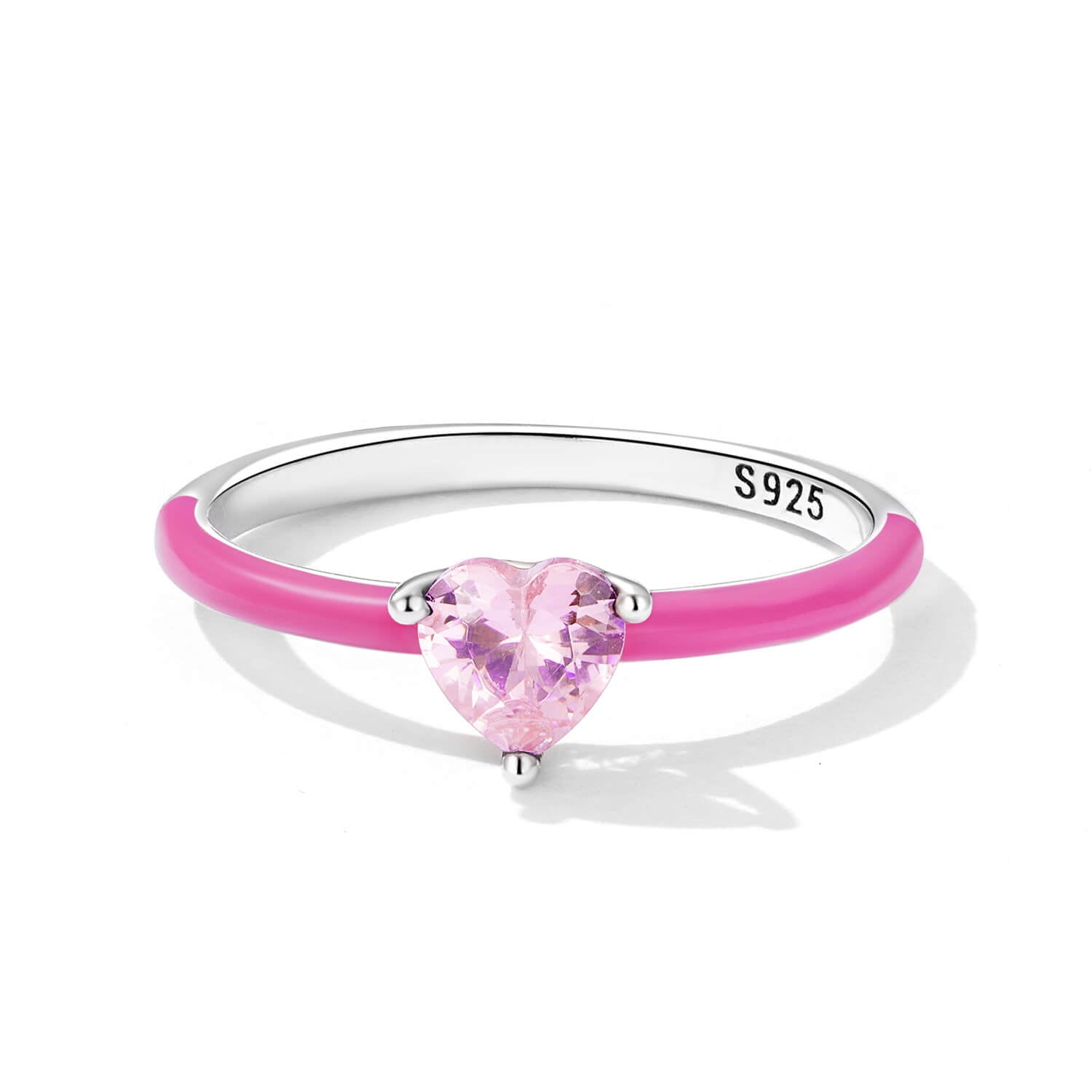 Barbie Hot Pink Heart Gem Ring in Sterling Silver front