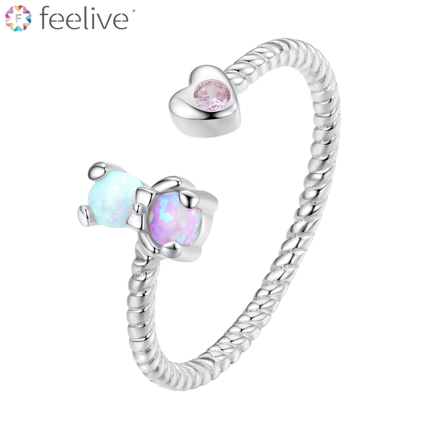 Sweet Pink Bear Opal Zircon Ring in Sterling Silver - Feelive