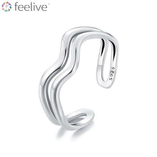 Simple Wavy Curve Ring in Sterling Silver - Feelive