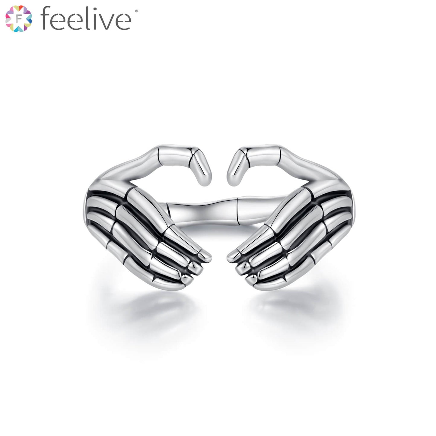 Skeleton Hand Heart Gesture Ring in Sterling Silver - Feelive