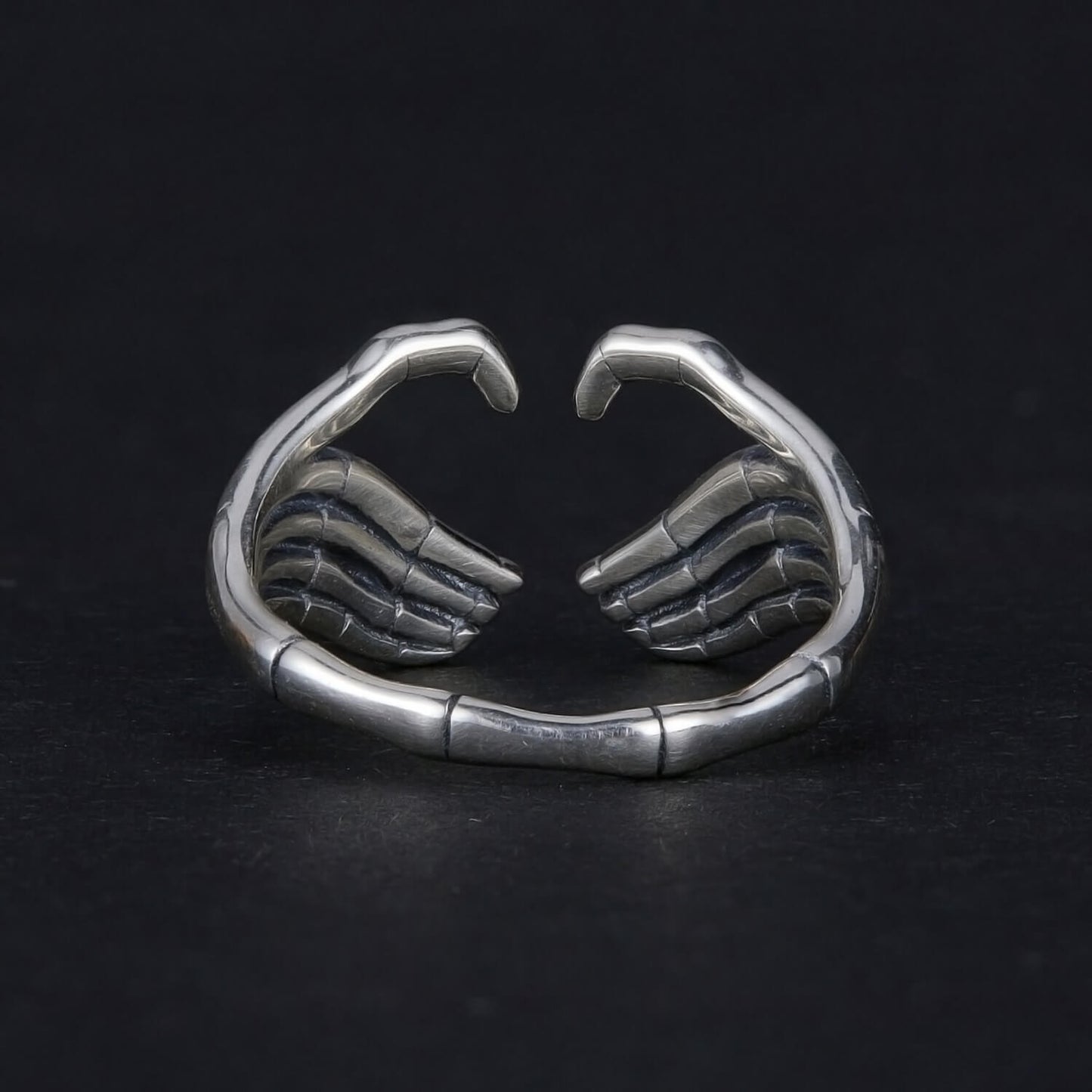 Skeleton Hand Heart Gesture Ring in Sterling Silver back