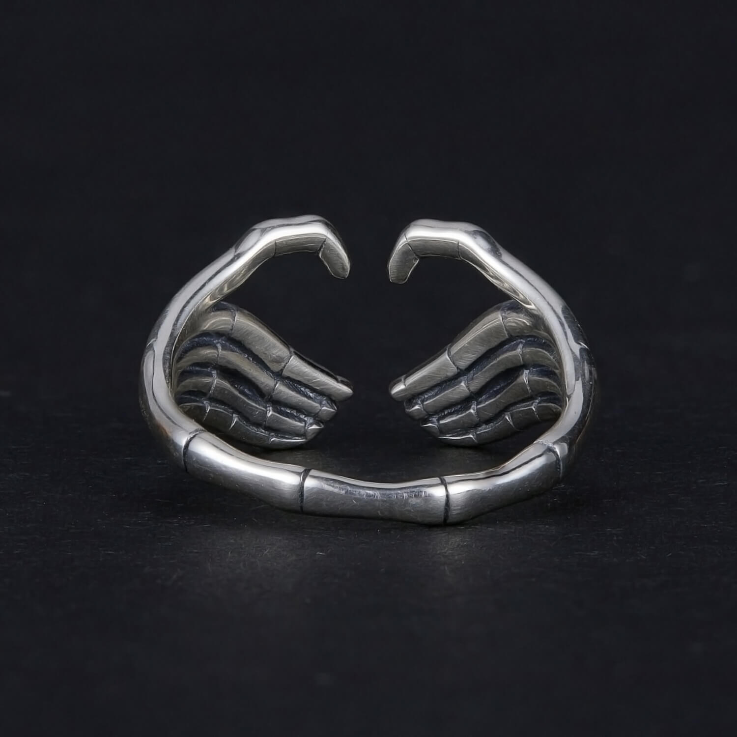 Skeleton Hand Heart Gesture Ring in Sterling Silver back