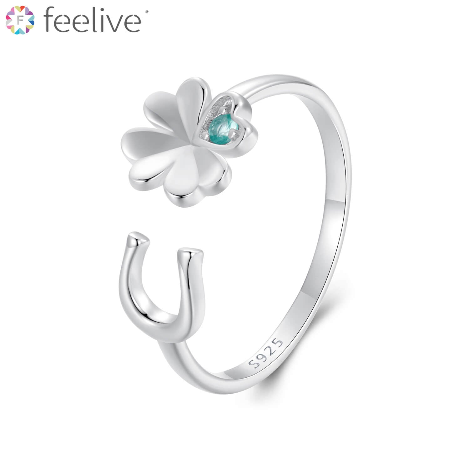 Four Leaf Clover Horseshoe Ring in Sterling Silver - Feelive