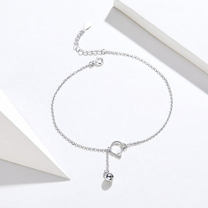 Cute Cat Bell Anklet in Sterling Silver front