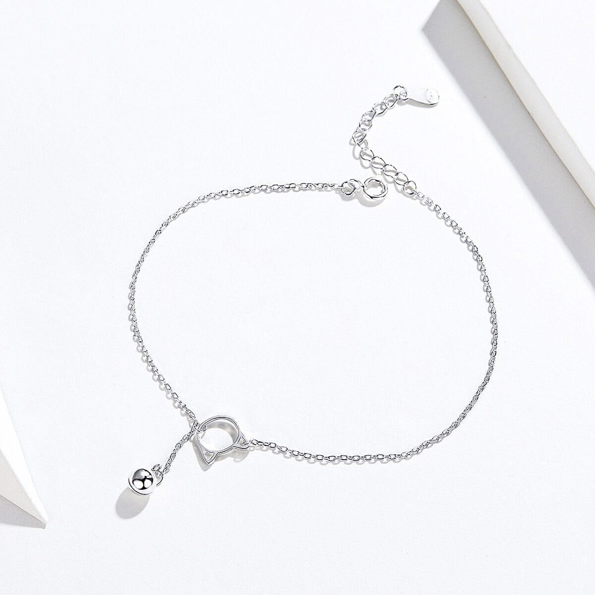 Cute Cat Bell Anklet in Sterling Silver side