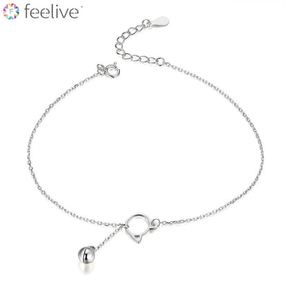 Cute Cat Bell Anklet in Sterling Silver - Feelive