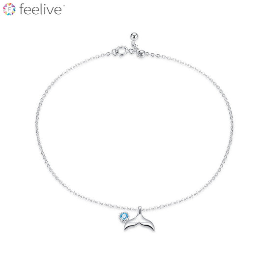 Blue Mermaid Tail Zircon Anklet in Sterling Silver - Feelive