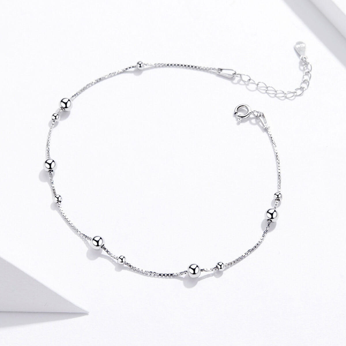 Big and Small Beads Anklet in Sterling Silver side