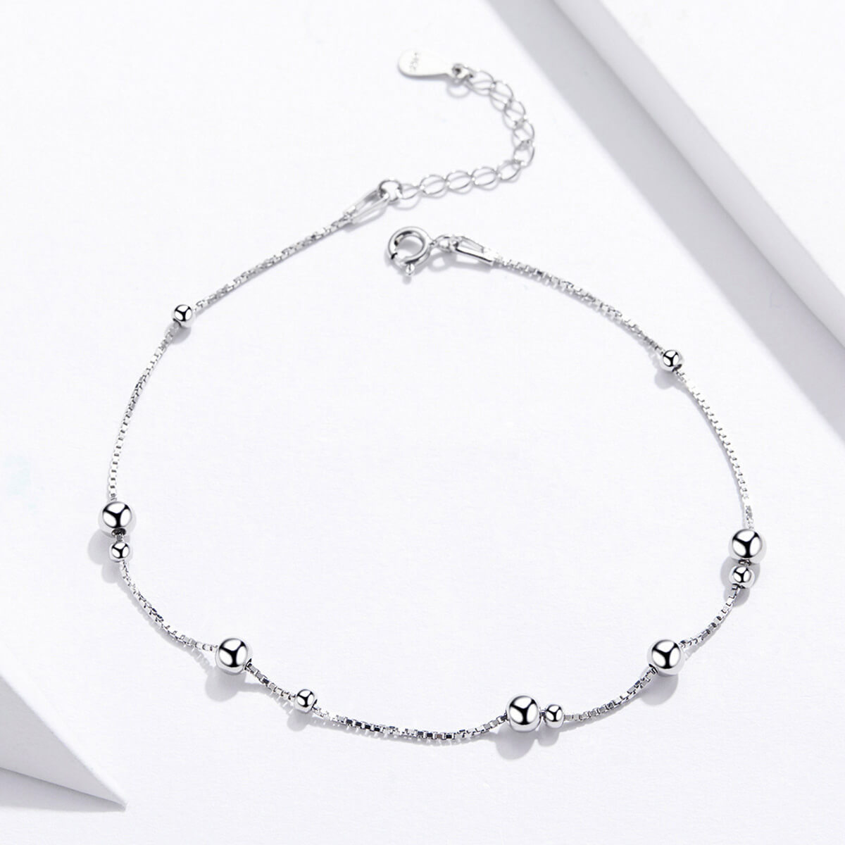 Big and Small Beads Anklet in Sterling Silver front