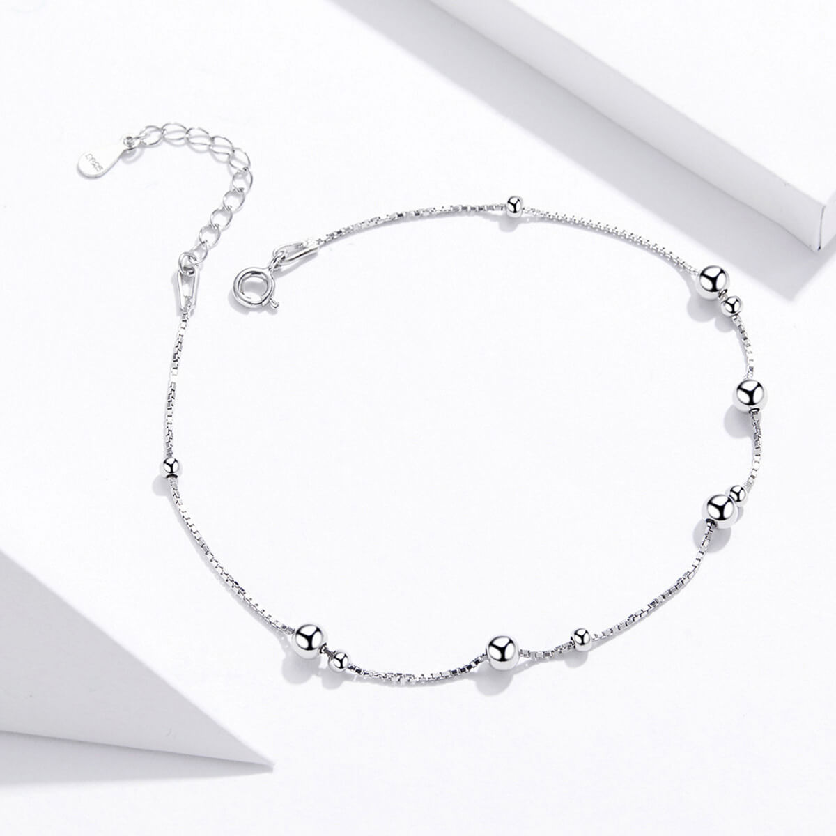 Big and Small Beads Anklet in Sterling Silver side