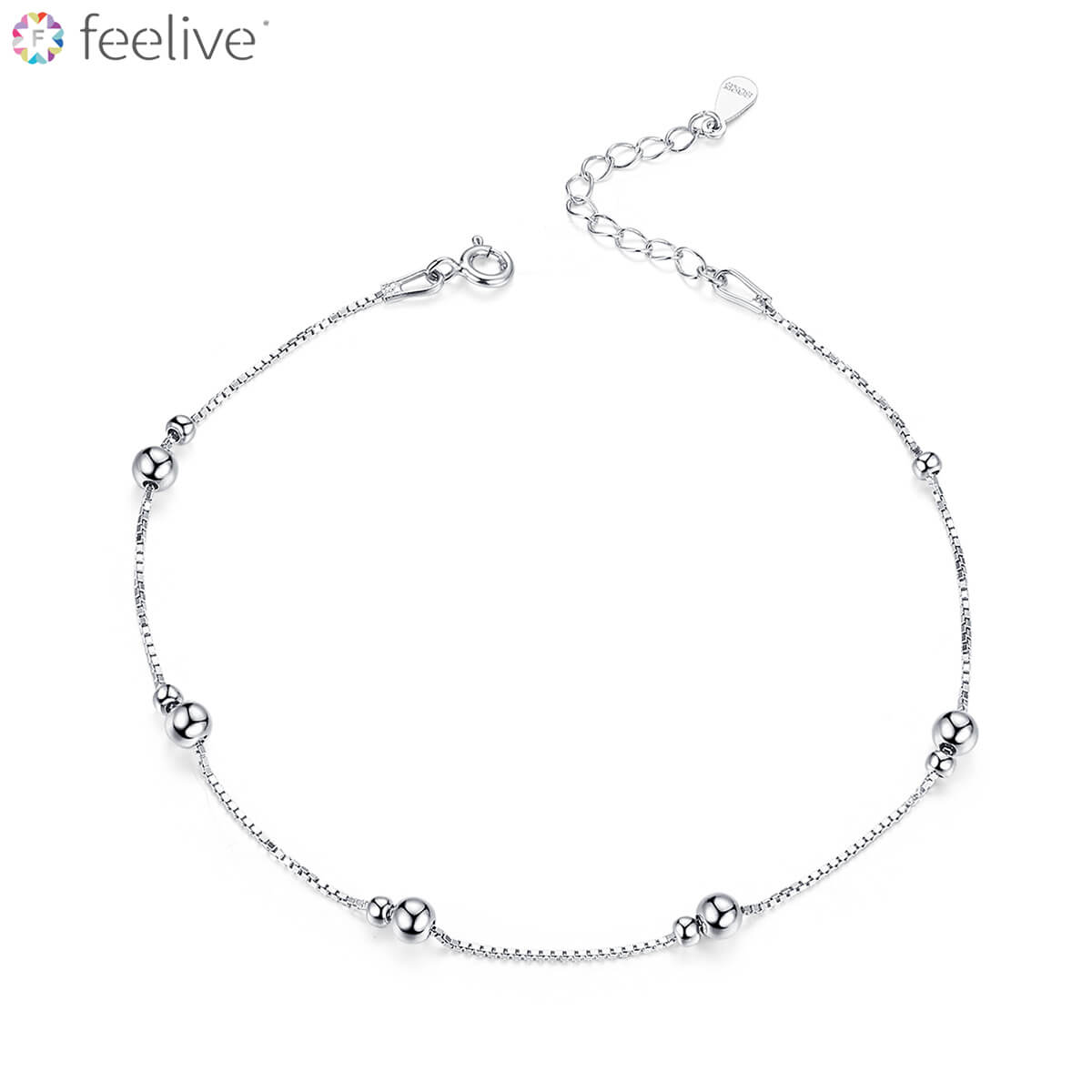 Big and Small Beads Anklet in Sterling Silver - Feelive