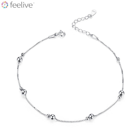 Big and Small Beads Anklet in Sterling Silver - Feelive