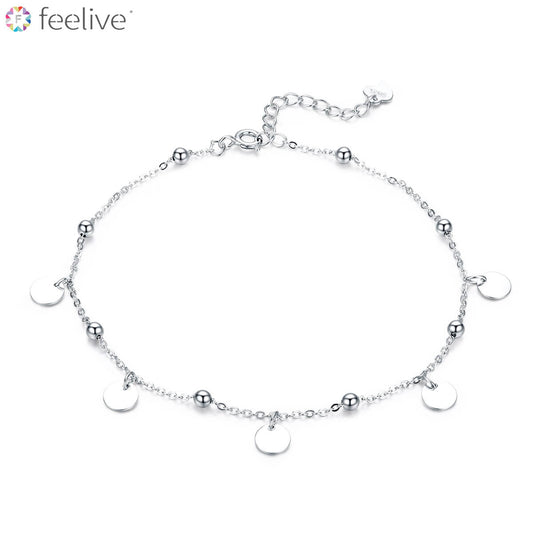 Round Tags and Beads Anklet in Sterling Silver - Feelive