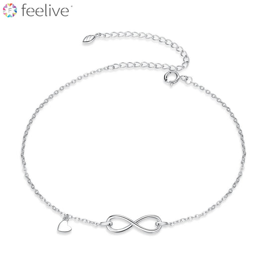 Infinity and Heart Tag Anklet in Sterling Silver - Feelive