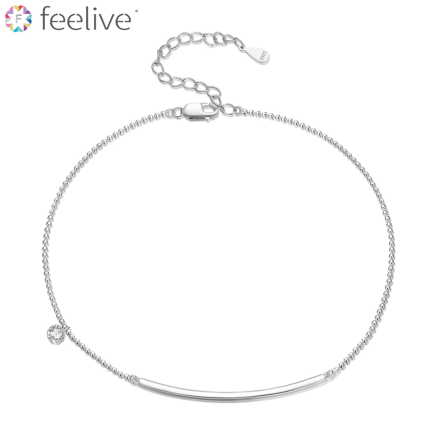 Simple Bar and Round Zircon Anklet in Sterling Silver - Feelive