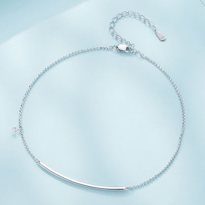 Simple Bar and Round Zircon Anklet in Sterling Silver front